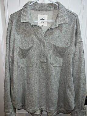 Aerie Light Gray Pullover Button Henley size small